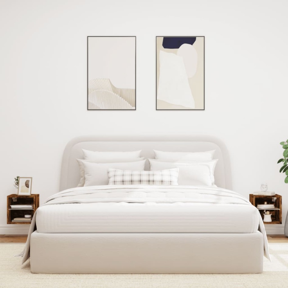 Muebles TV de pared luces LED 2 uds roble ahumado 30x28,5x30