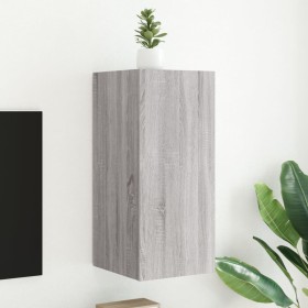 Mueble de TV de pared con luces LED gris Sonoma 30,5x35x70