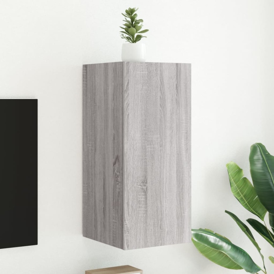 Mueble de TV de pared con luces LED gris Sonoma 30,5x35x70