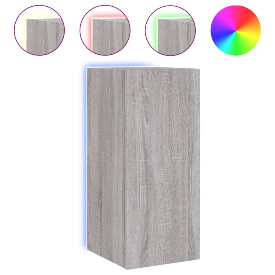Mueble de TV de pared con luces LED gris Sonoma 30,5x35x70