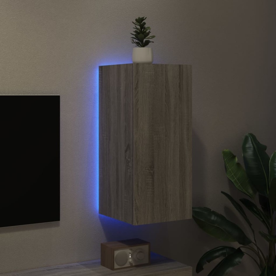 Mueble de TV de pared con luces LED gris Sonoma 30,5x35x70