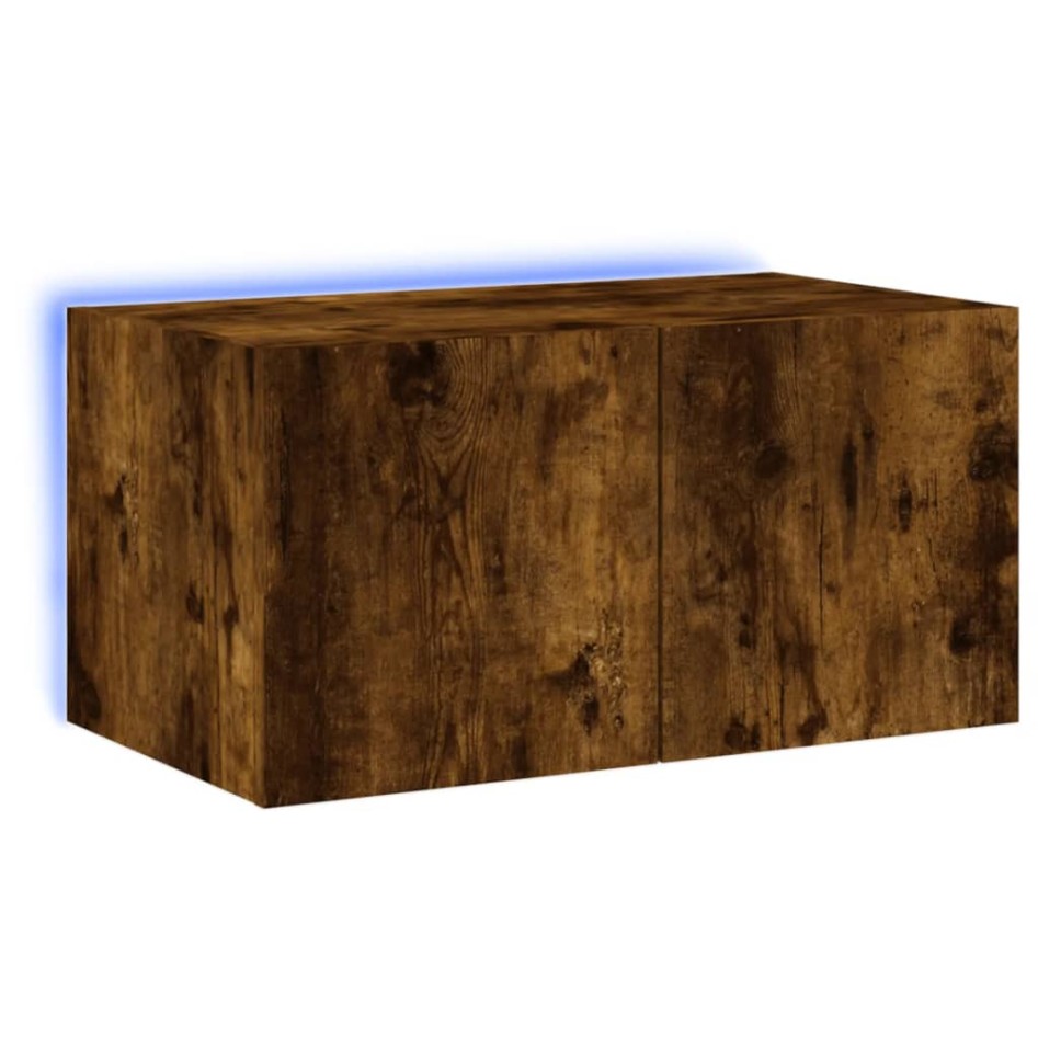 Mueble de TV de pared con luces LED roble ahumado 60x35x31