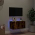 Mueble de TV de pared con luces LED roble ahumado 60x35x31