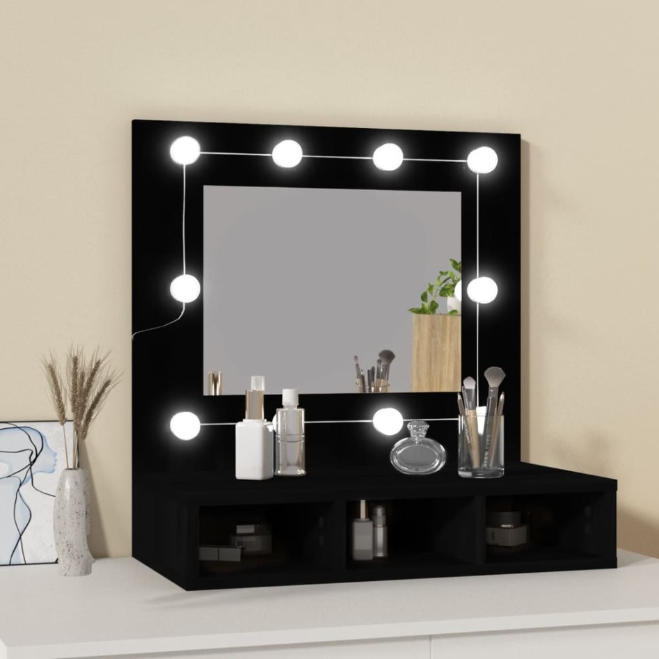 Mueble con espejo y LED negro 60x31,5x62