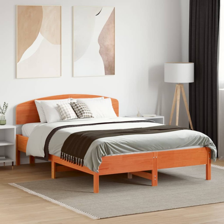 Cabecero de cama madera maciza de pino marrón cera 120