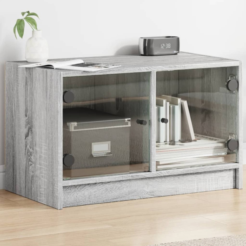 Mueble de TV con puertas de vidrio gris Sonoma 68x37x42