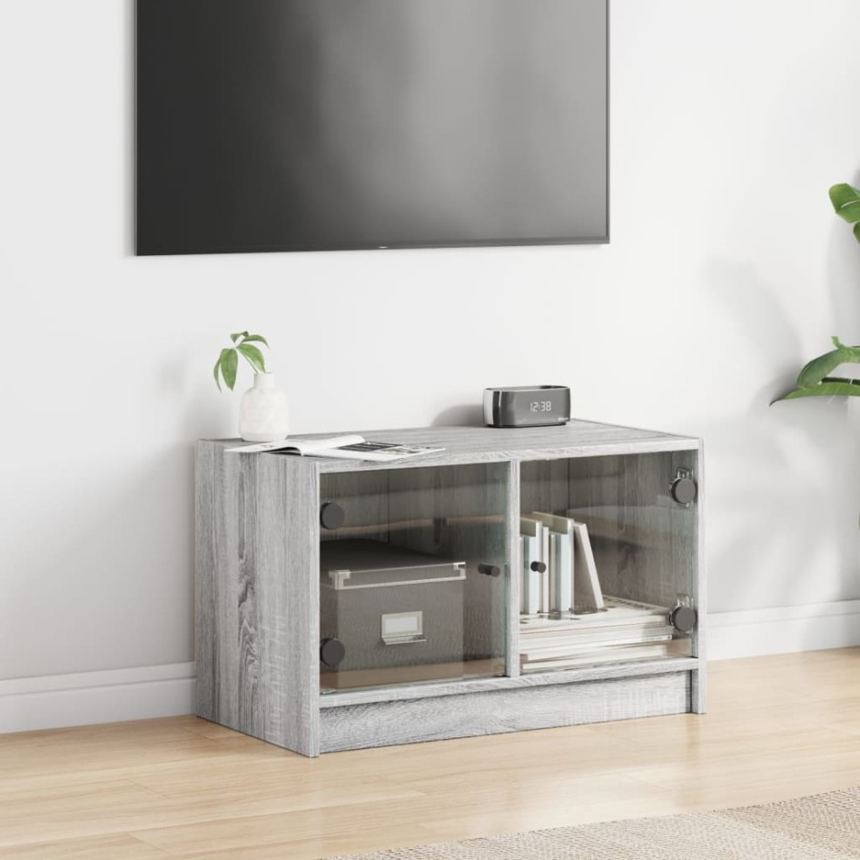 Mueble de TV con puertas de vidrio gris Sonoma 68x37x42