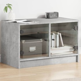 Mueble de TV con puertas de vidrio gris hormigón 68x37x42