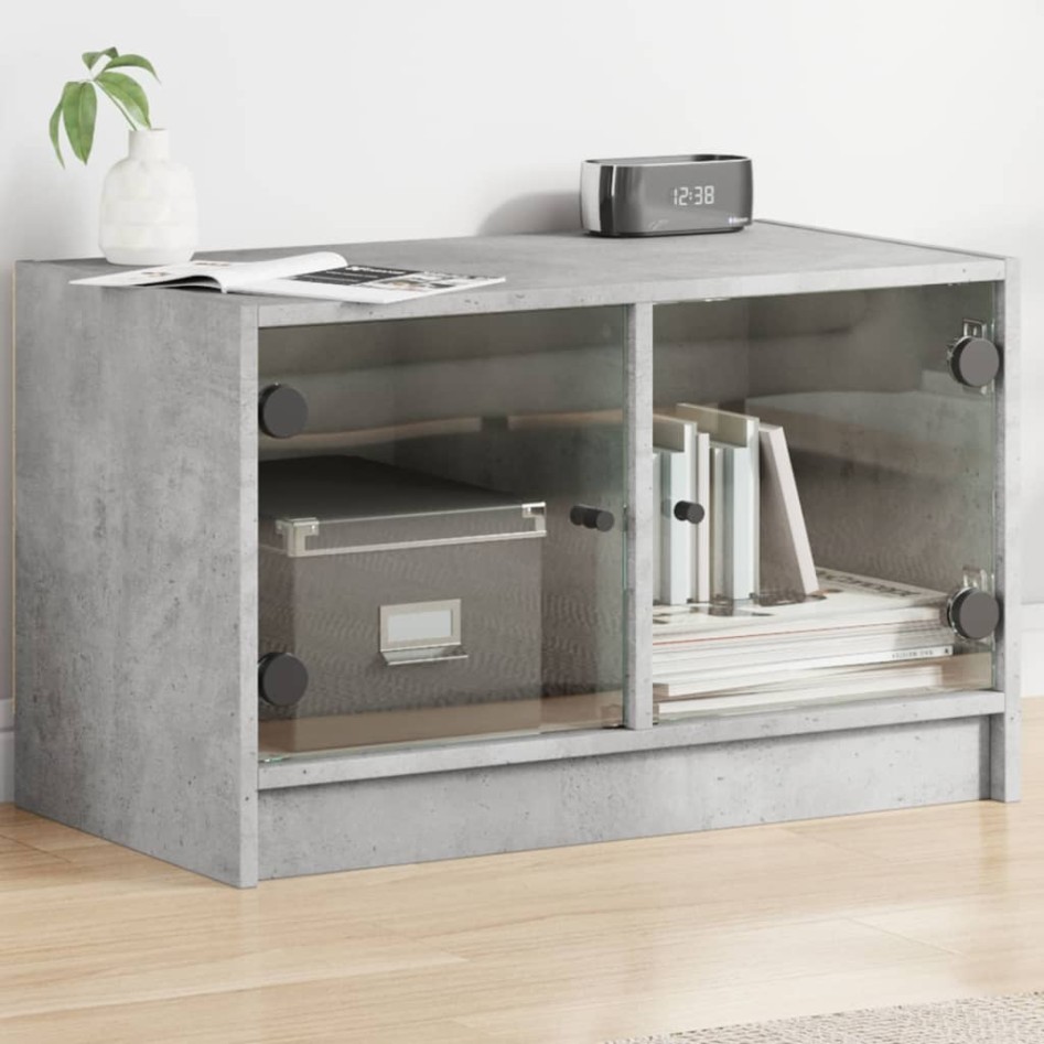Mueble de TV con puertas de vidrio gris hormigón 68x37x42