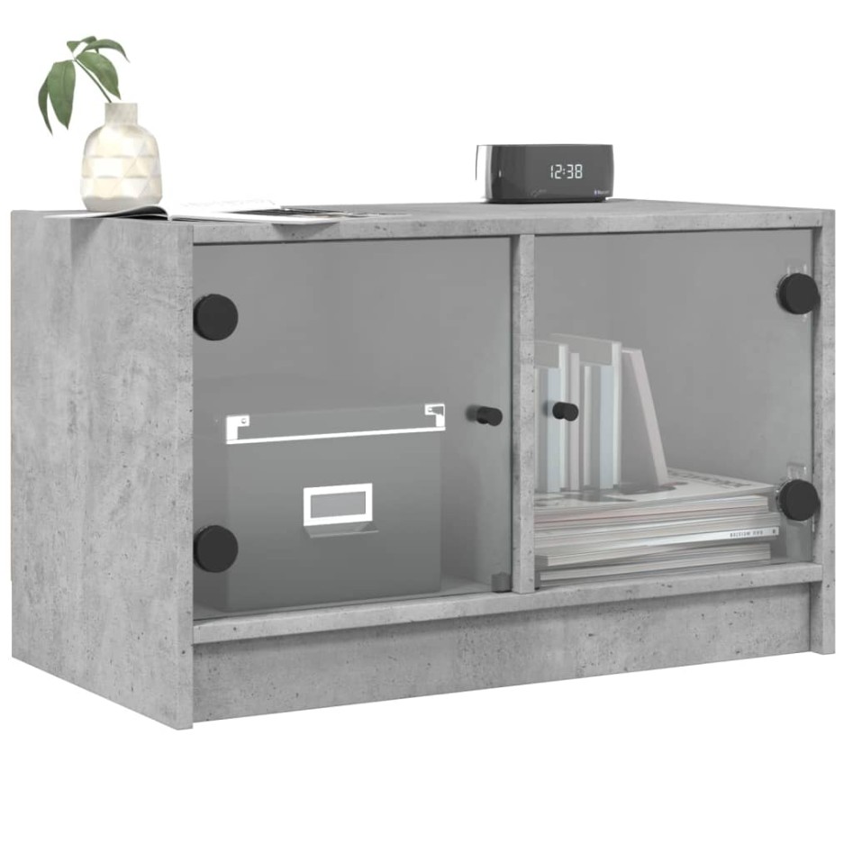 Mueble de TV con puertas de vidrio gris hormigón 68x37x42