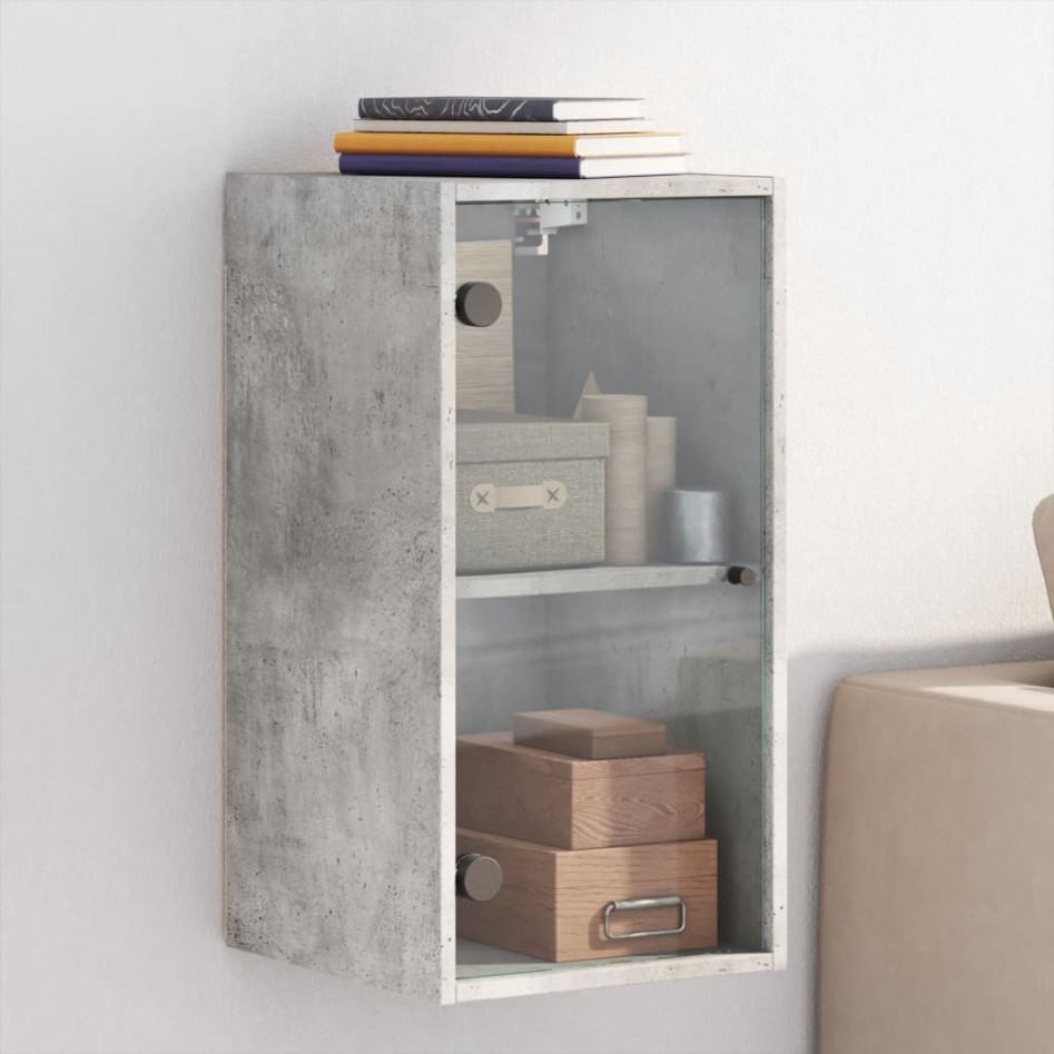 Mueble de pared puertas de vidrio gris hormigón 35x37x68,5
