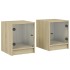Mesitas noche con puertas vidrio 2 uds roble Sonoma 35x37x42