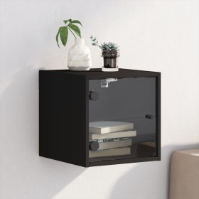 Mesita de noche con puerta de vidrio negro 35x37x35