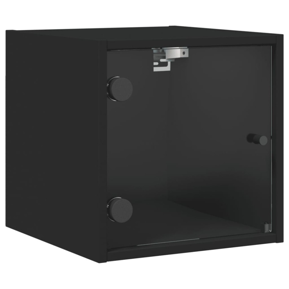 Mesita de noche con puerta de vidrio negro 35x37x35