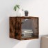 Mesita de noche con puerta de vidrio roble ahumado 35x37x35