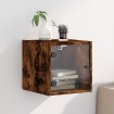 Mesita de noche con puerta de vidrio roble ahumado 35x37x35 cm