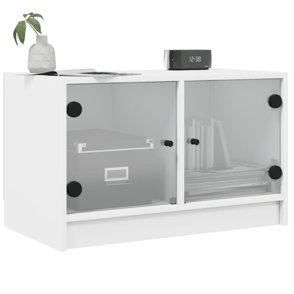 Mueble de TV con puertas de vidrio blanco 68x37x42