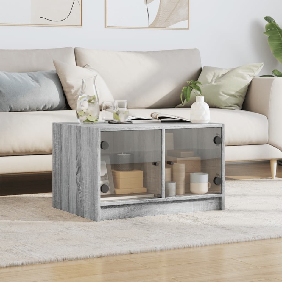 Mesa de centro con puertas de vidrio gris Sonoma 68x50x42