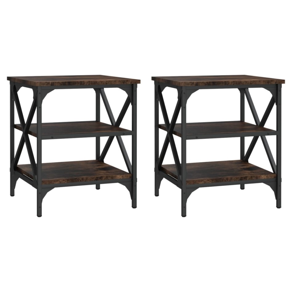 Mesas auxiliares 2 uds madera color roble ahumado 40x42x50