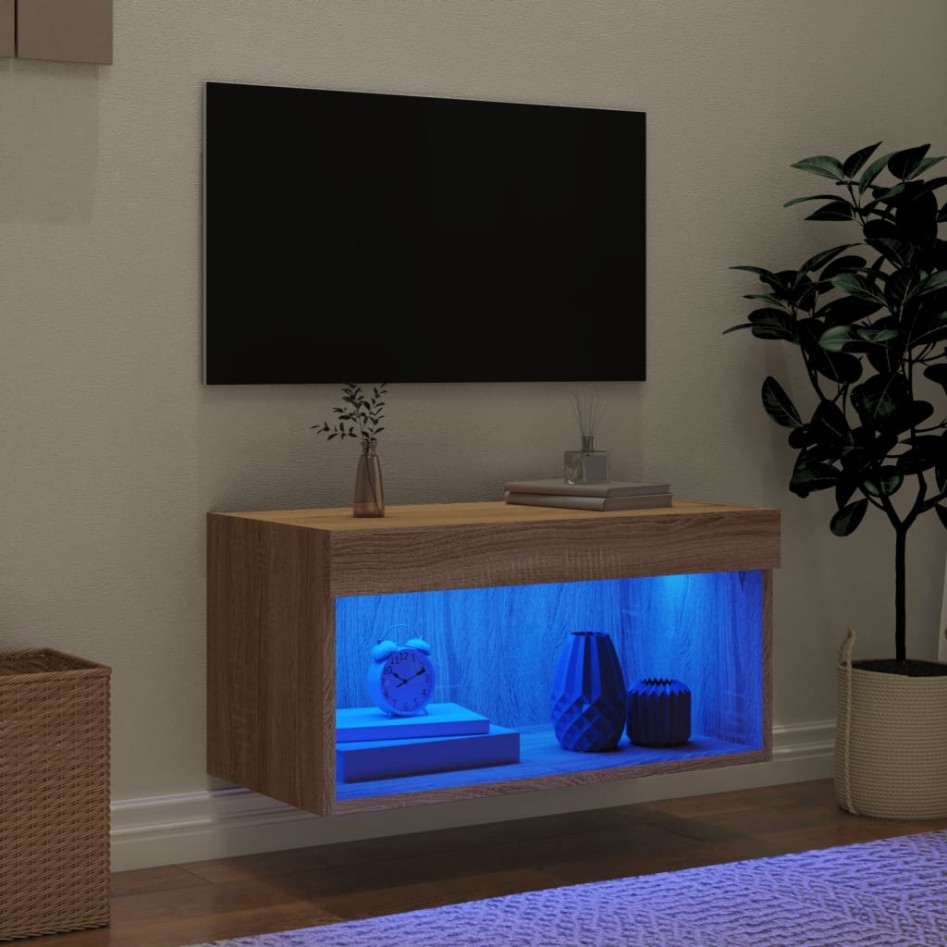 Mueble para TV con luces LED roble Sonoma 60x30x30