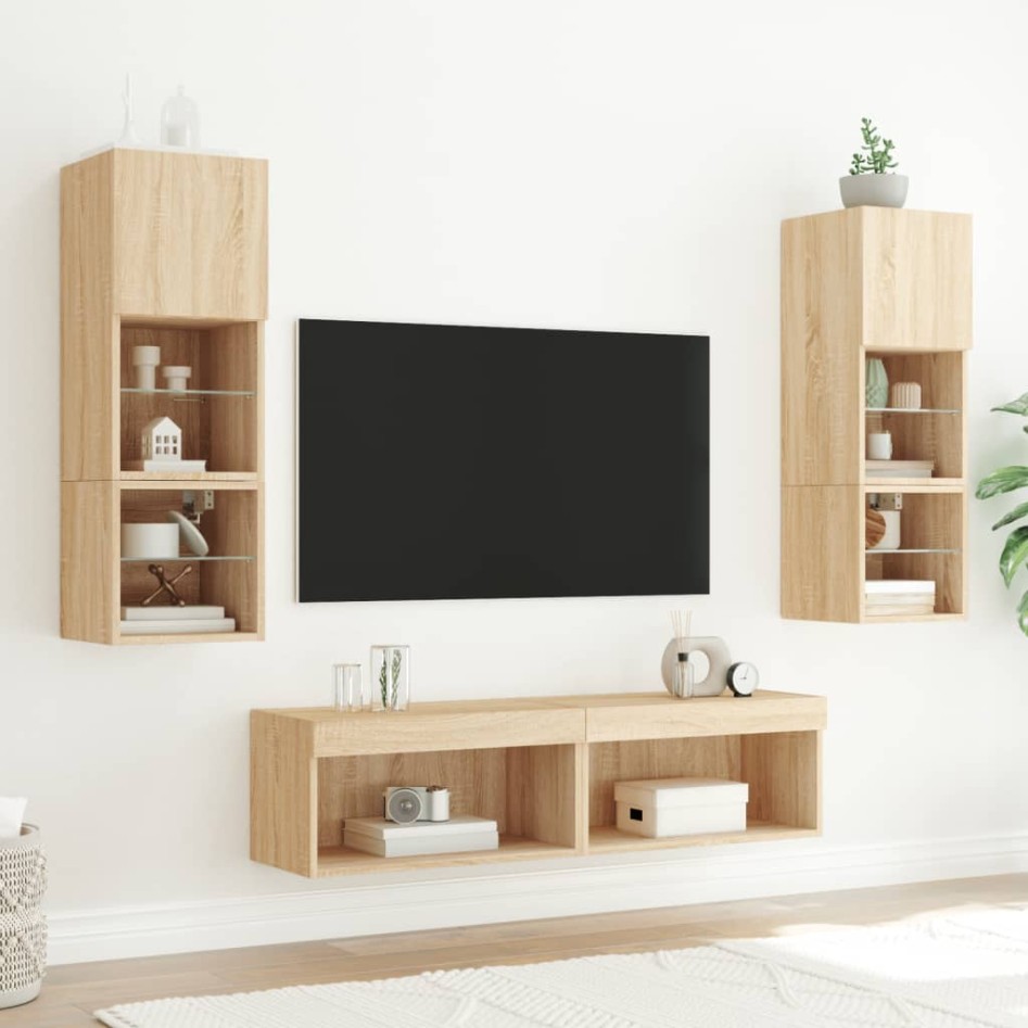 Mueble para TV con luces LED roble Sonoma 60x30x30
