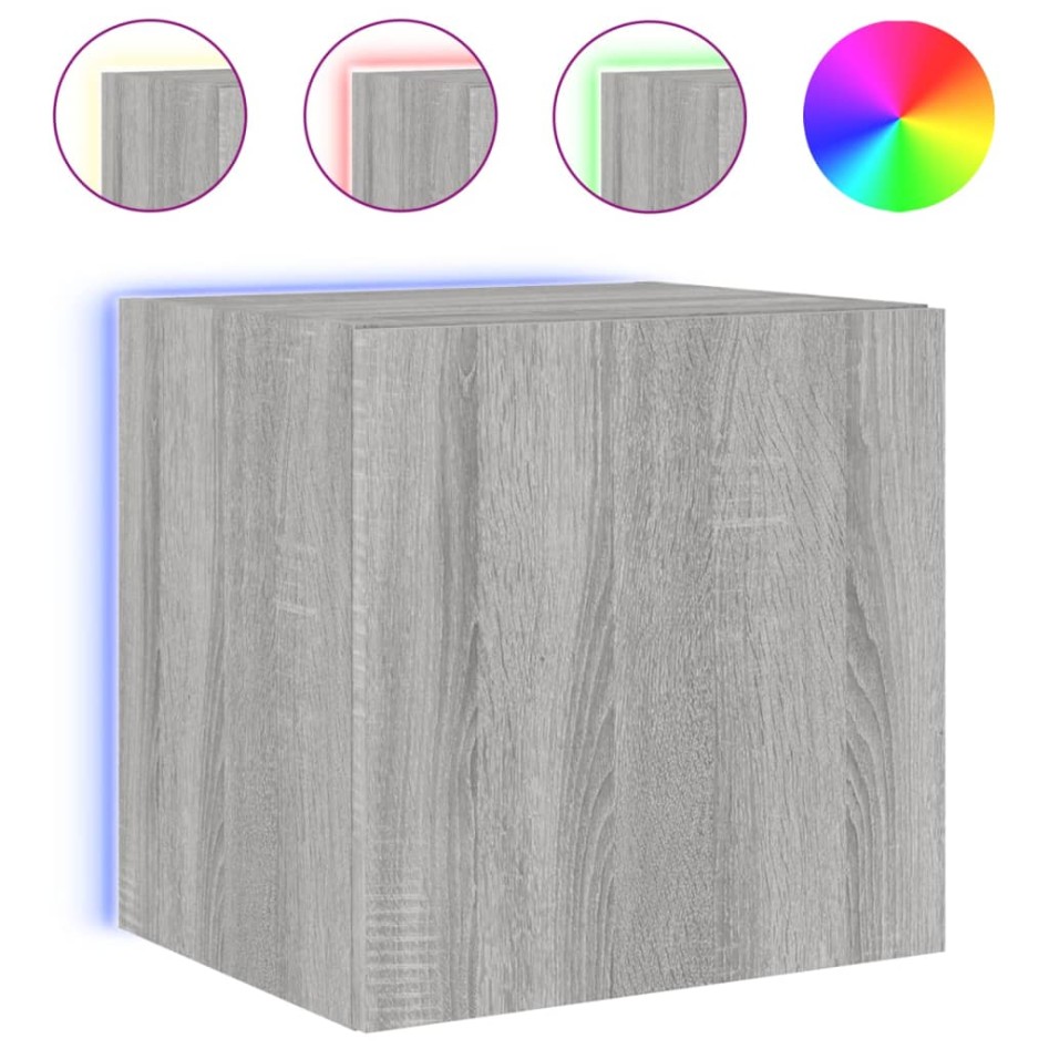 Mueble de TV de pared con luces LED gris Sonoma 40,5x35x40