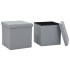Taburetes almacenaje plegables 2 uds lino sintético gris