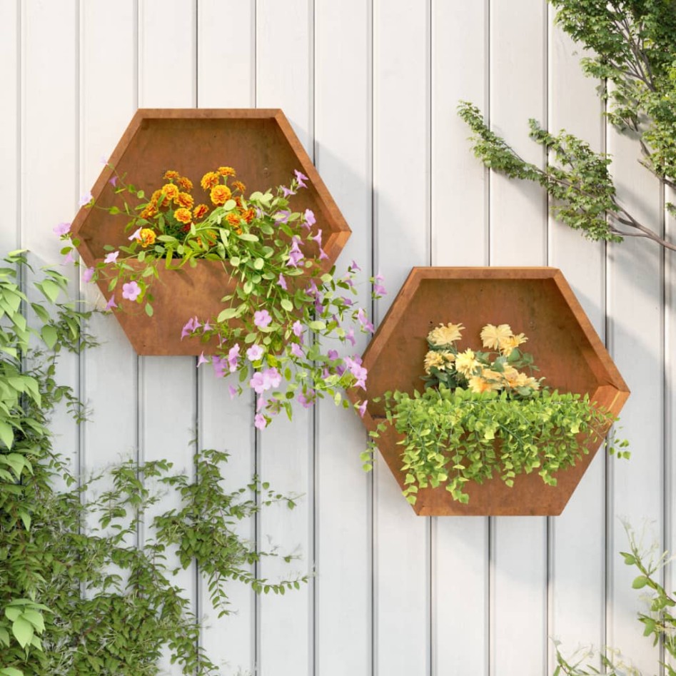 Jardineras de pared 2 uds acero corten oxidado 46x10x40