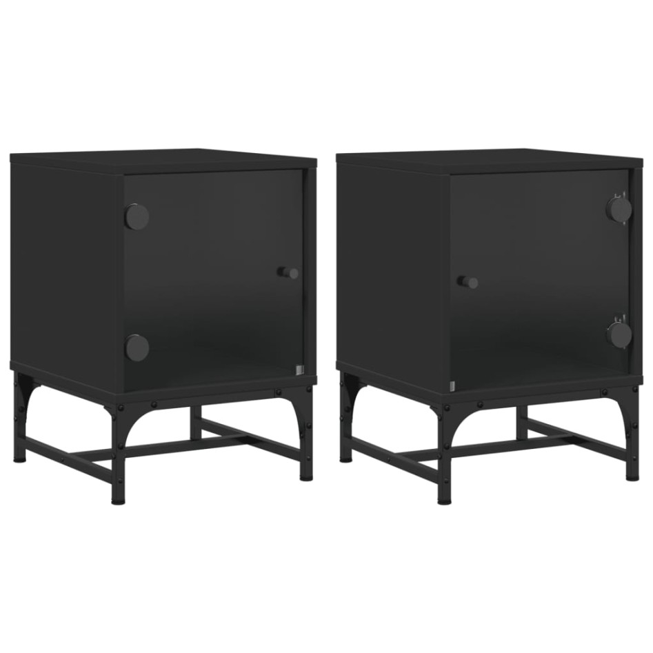 Mesitas de noche con puertas de vidrio 2 uds negro 35x37x50