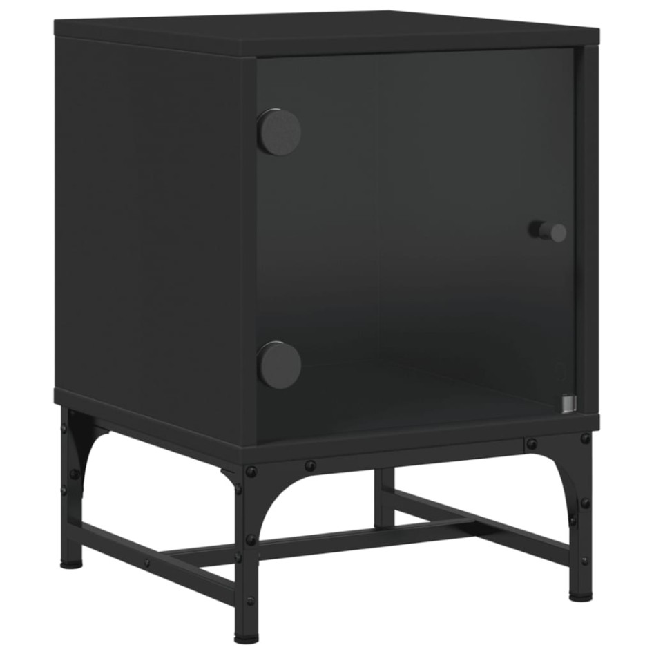 Mesitas de noche con puertas de vidrio 2 uds negro 35x37x50
