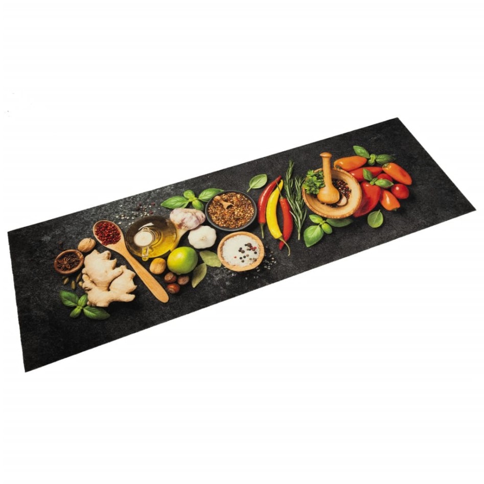 Alfombra de cocina lavable terciopelo dibujo especias 60x180