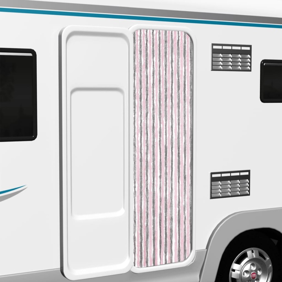 Cortina antimoscas chenilla gris plateado y rosa 56x200