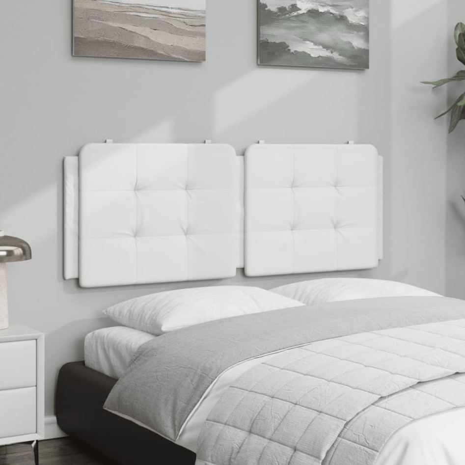 Cabecero de cama acolchado cuero sintético blanco 120