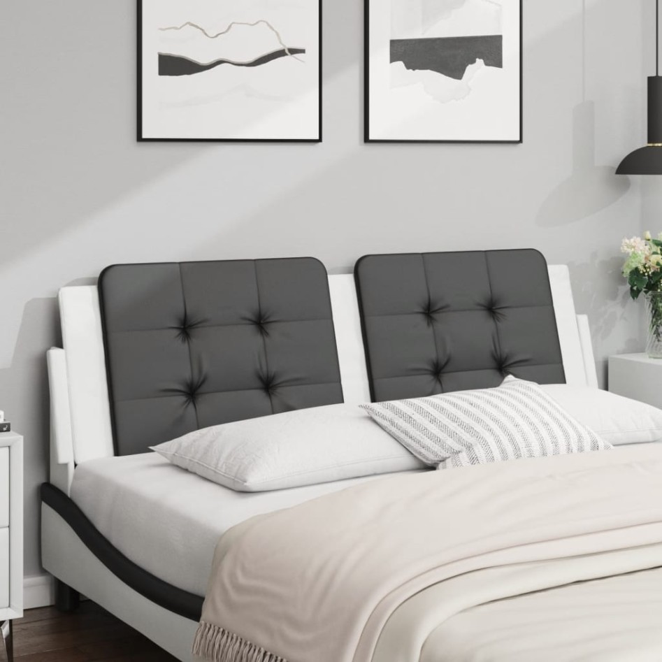 Cabecero de cama acolchado cuero sintético negro blanco 160