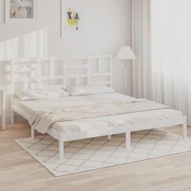 Estructura de cama madera maciza blanco 200x200