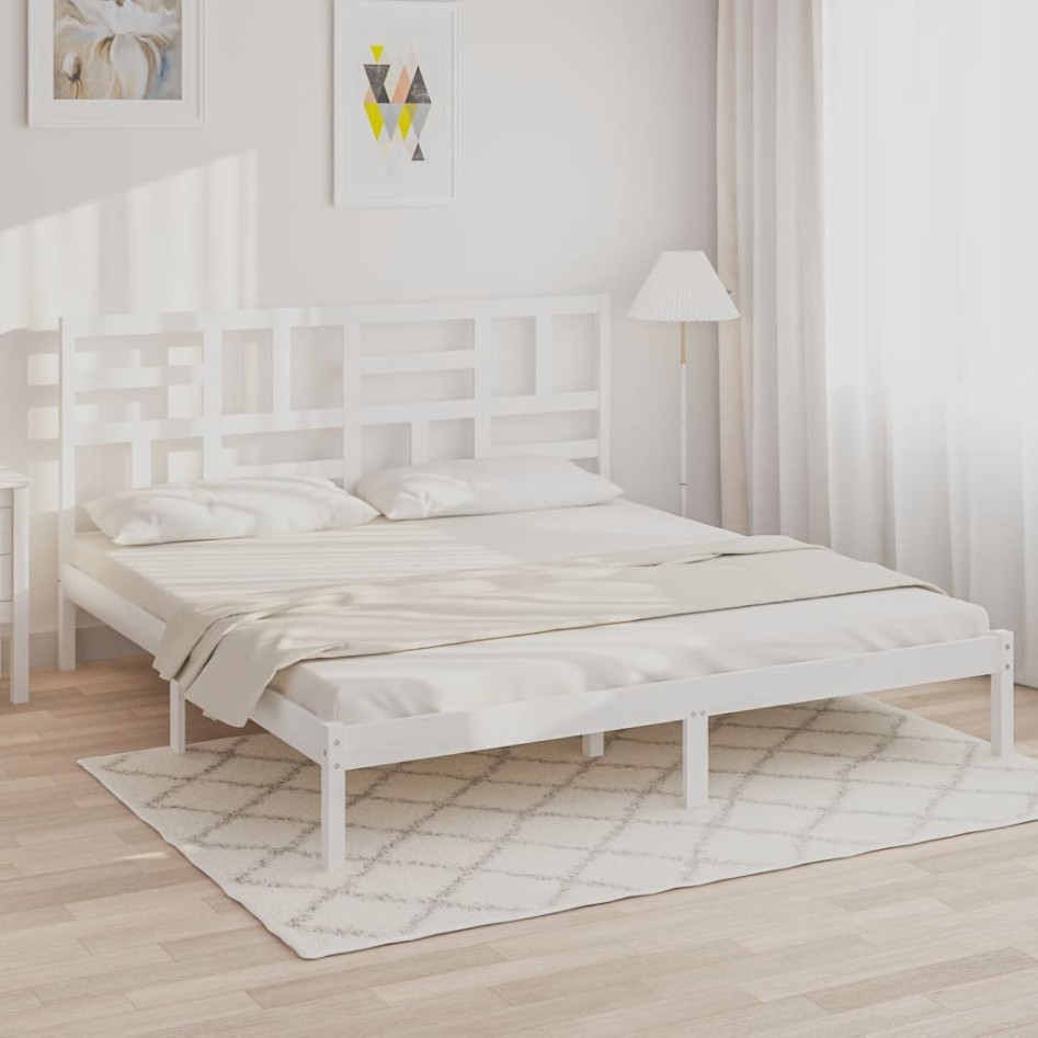 Estructura de cama madera maciza blanco 200x200