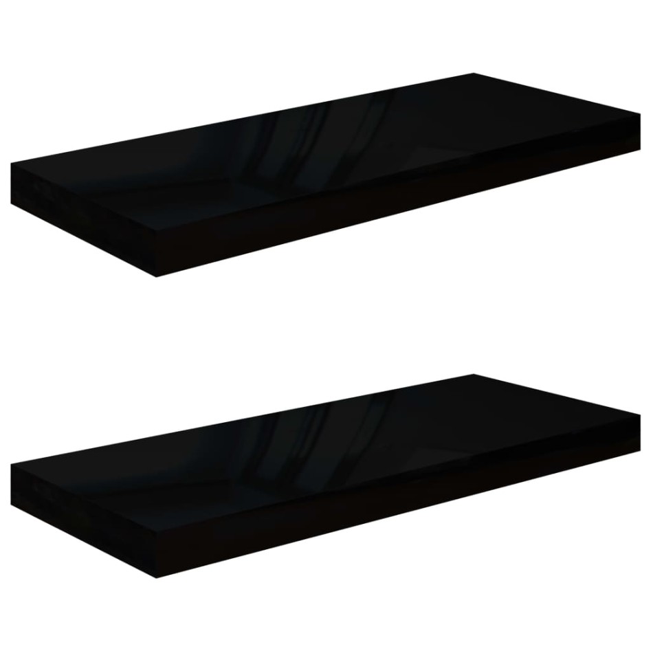 Estante flotante de pared 2 uds MDF negro brillo 60x23,5x3,8