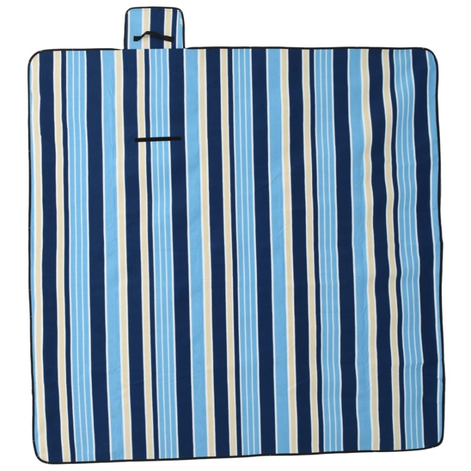 Manta de picnic plegable terciopelo rayas azul blanco