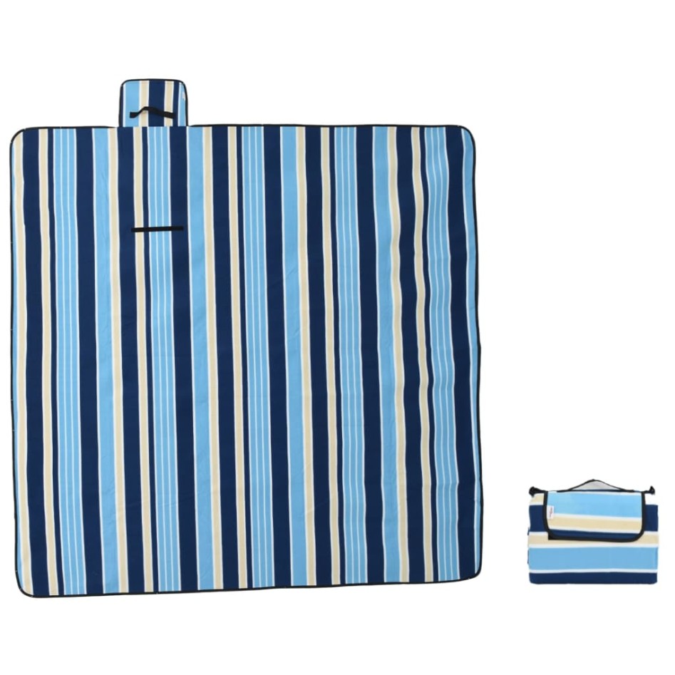 Manta de picnic plegable terciopelo rayas azul blanco