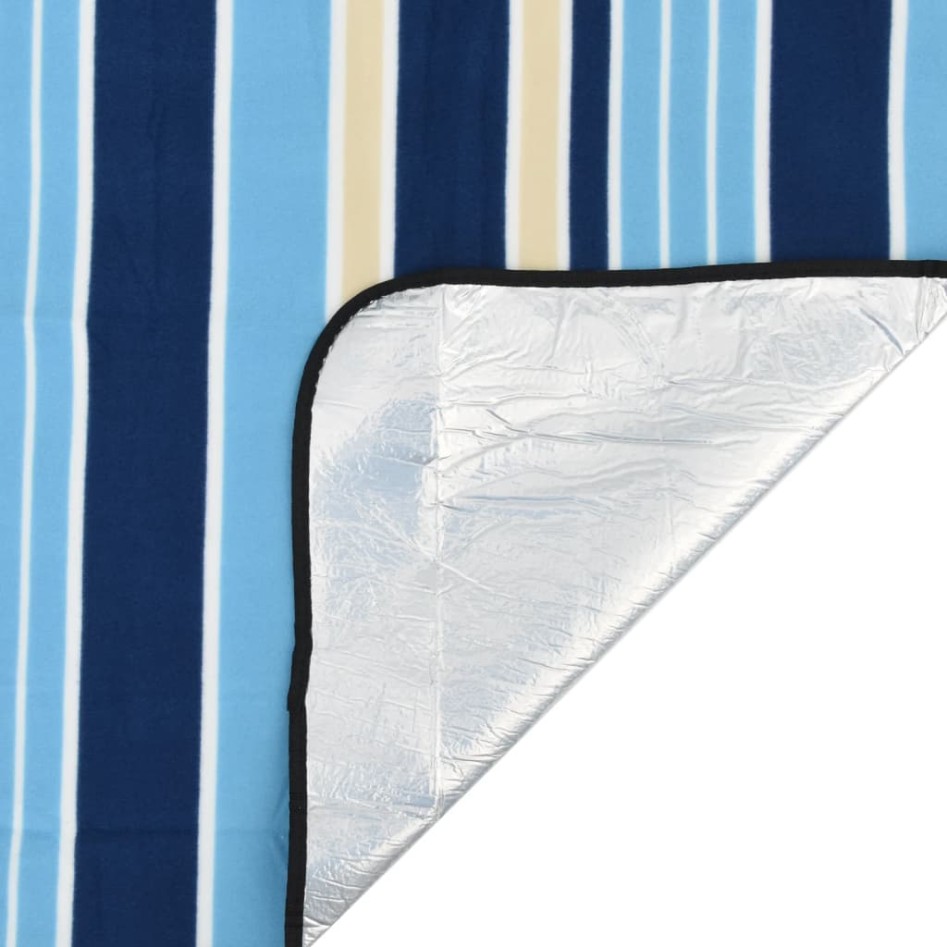Manta de picnic plegable terciopelo rayas azul blanco