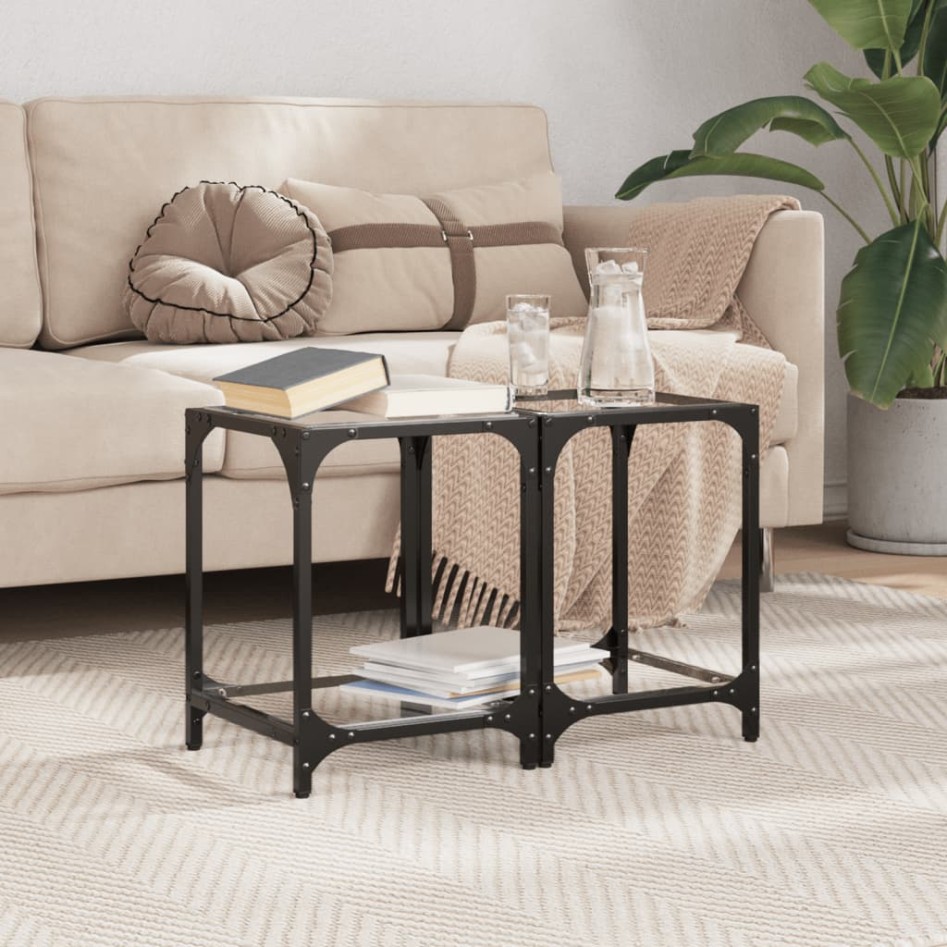 Mesas de centro 2 uds vidrio transparente y acero 30x30x40