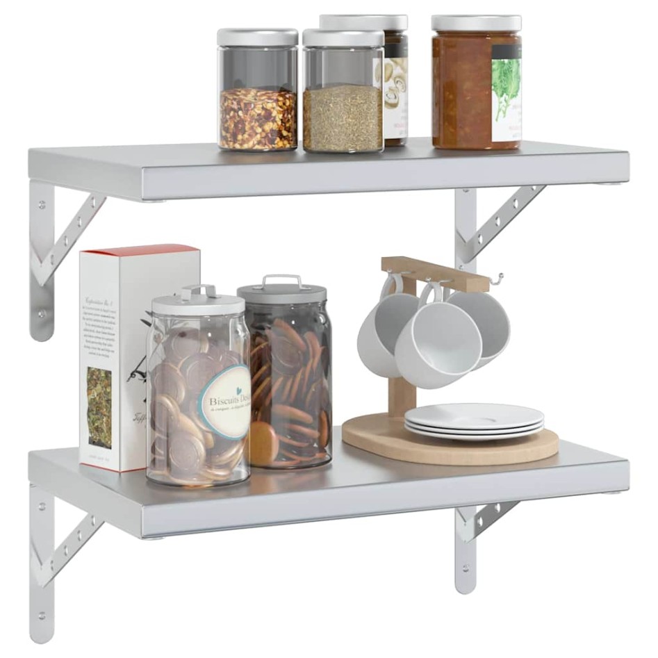 Estantes de pared 2 uds acero inoxidable plateado 50x30x3