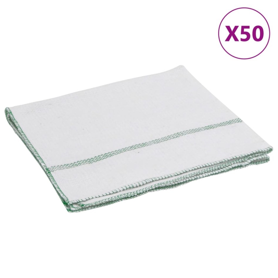 Paños de limpieza 50 uds blancas con rayas verdes 50x60