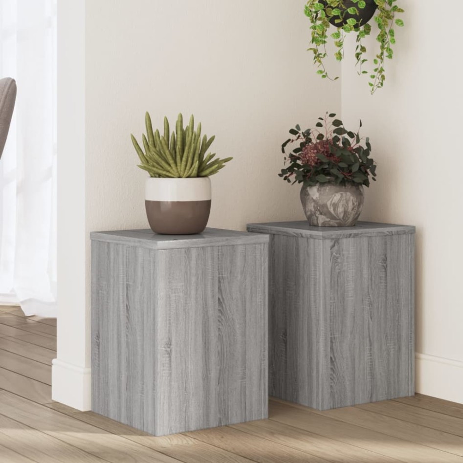 Soportes de plantas 2 uds madera gris Sonoma 25x25x35