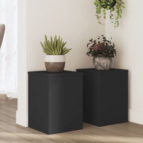 Soportes de plantas 2 uds madera ingeniería negro 25x25x35