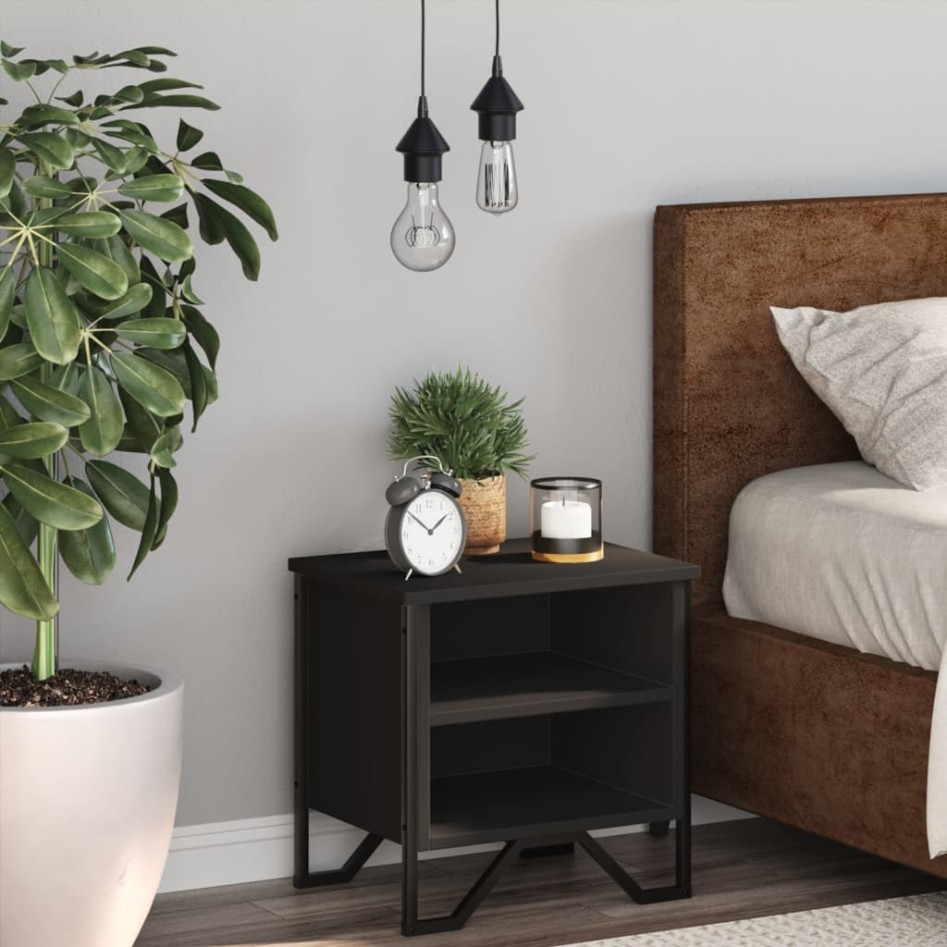 Mesita de noche madera de ingeniería negra 40x30x40