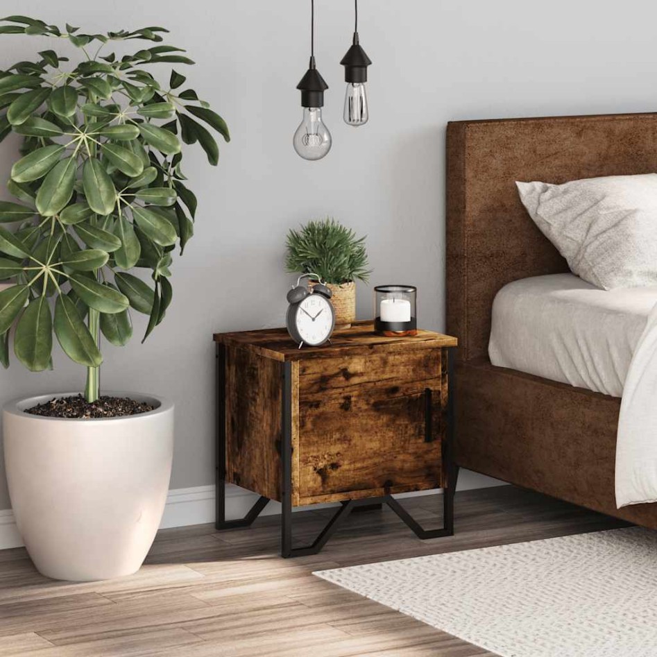 Mesita de noche madera de ingeniería roble ahumado 40x30x40