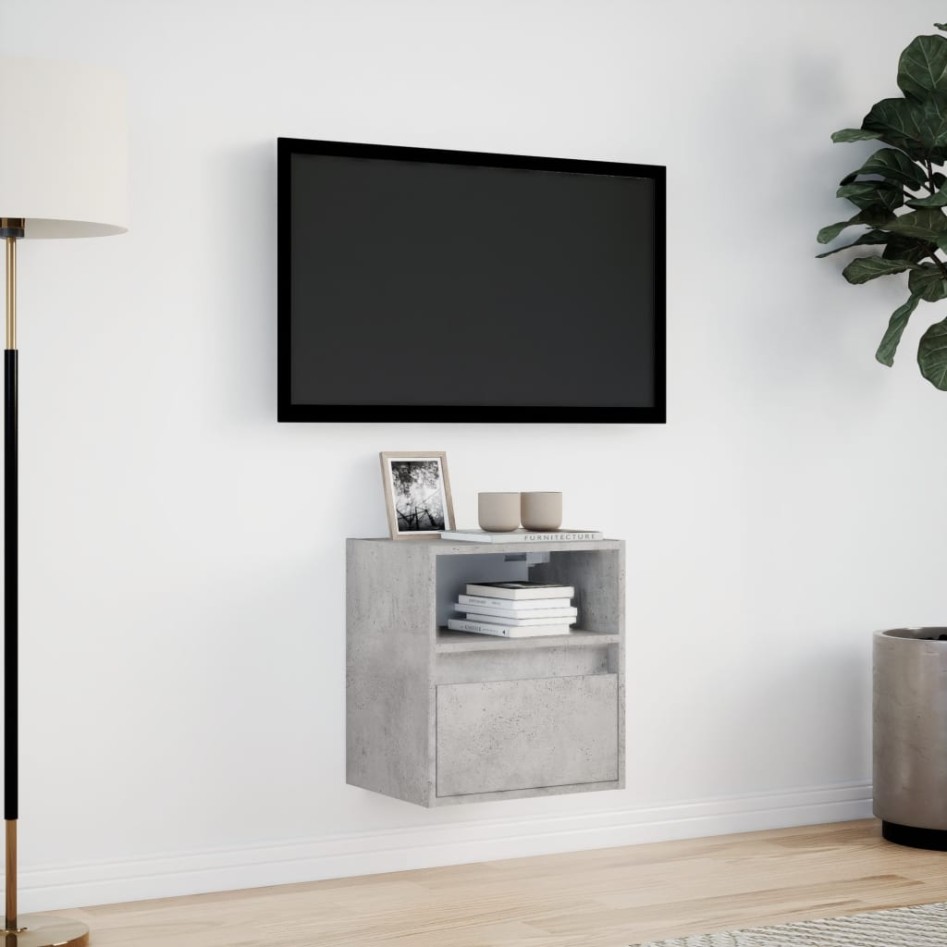 Mueble de TV de pared con luces LED gris hormigón 41x31x45