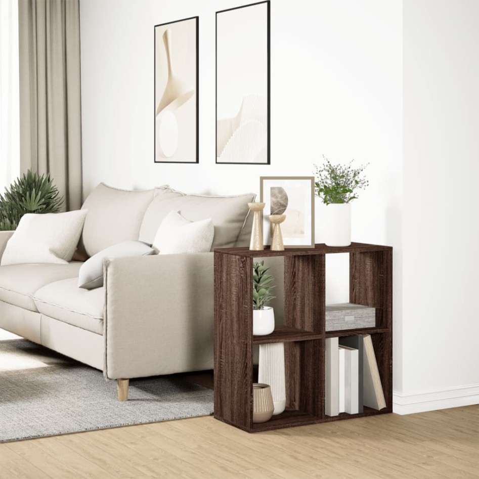 Librería divisor madera ingeniería marrón roble 69,5x29x69,5