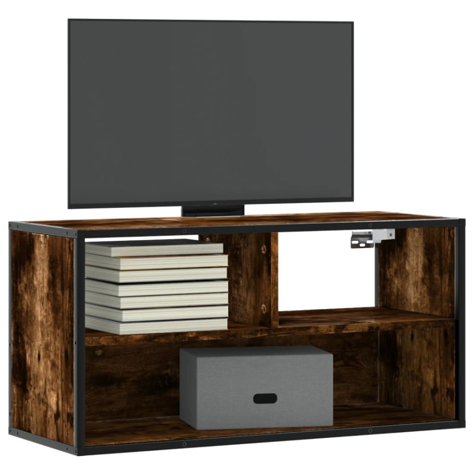 Mueble TV metal y madera contrachapada roble humo 80x31x39,5